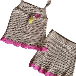 H&M Crochet Tank Top and Skirt Set with Pink Trim 2t